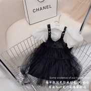 女童洋气公主套装2022夏装韩版女宝宝衬衫拼接背带裙两件套潮