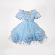 女童连衣裙童装艾莎公主裙，儿童仙女裙，宝宝演出服短袖裙子纱裙