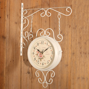 双面挂钟客厅钟表，欧式铁艺静音吊钟美式时钟，现代简约创意两面钟大