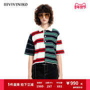 IIIVIVINIKO“超细澳大利亚进口羊毛”条纹针织T恤女M310104616A