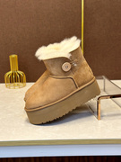 纯羊毛皮毛一体雪地靴，2023年棉鞋女冬季东北加厚真皮厚底短靴