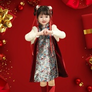女童拜年服红色连衣裙，加绒过年喜庆中式女孩加厚儿童，唐装背心裙