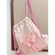 粉色蝴蝶结双肩包2024大容量，收纳袋甜美少女背包，学生通勤书包