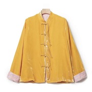黄色丝绒新中式女唐装，中国风衬衫外套减龄气质外套薄款单排扣纯色