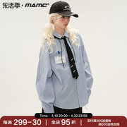 MAMC条纹polo领外搭长袖衬衫2023秋季潮牌设计感小众休闲衬衣