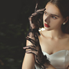 蝴蝶结蕾丝结婚礼服手套短款黑色花边优雅性感镂空万圣节新娘装扮