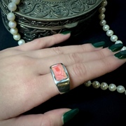 孤品欧美vintage古董首饰，925纯银优化红纹石戒指，个性设计师老银饰