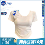 nasa联名~正肩短款t恤女夏季设计感小众修身显瘦收腰辣妹小衫上衣