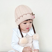 婴儿帽子秋冬款女宝宝假发帽婴幼儿保暖辫子帽女童公主毛线针织帽