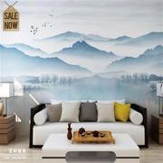 中式电视背景墙古典水墨山水墙布客厅书房P沙发墙纸办公室壁画