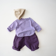 太好看了紫色~韩版儿童宽松长袖t恤宝宝宽松七分萝卜裤2023秋