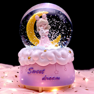 梦幻月亮天使公主水晶球旋转音乐盒八音盒儿童，女生生日礼物小女孩