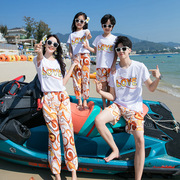 度假拍照亲子装2024海边沙滩，露营夏季一家三口旅游衣服防蚊裤海南