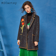 micartsy王紫珊秋冬手工，钉珠重工设计毛呢外套，女中长款保暖