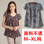  M-XL码 夏季女厚雪纺衫面料不透雪纺短袖宽松安全雪纺衫衬衫