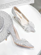 银色结婚鞋高级感婚鞋女平时可穿水晶鞋新娘主婚鞋高跟鞋