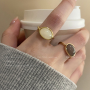 椭圆天然石戒指套装女小众设计轻奢高级感指环时尚个性复古食指戒
