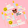 网红笑脸小熊蜡烛横幅简约创意插牌可爱卡通，生日儿童蛋糕装饰插件
