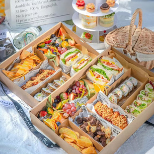 一次性打包盒户外便当野餐盒外卖饭盒，瓦楞纸盒烤肉小吃寿司外卖盒