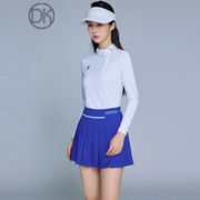 23秋冬高尔夫女装白色长袖上衣，蓝色百褶短裙高尔夫运动套装女