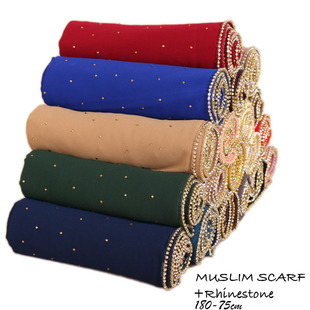 scarf muslim 穆斯林回族珍珠雪纺长款头巾水钻镶钻雪纺长巾