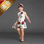 6折童装女童新年过年立体红色玫瑰花朵加厚款背心裙无袖连衣裙子