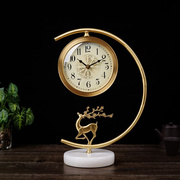 新中式纯铜座钟客厅台式钟表，摆件家用时尚时钟创意，鹿轻奢静音台钟