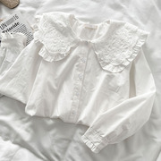 白色纯棉娃娃领衬衫女2023年春季韩版时尚，内搭打底衬衣上衣潮