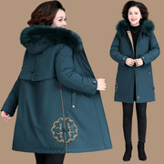 大码棉衣女冬季韩版中老年，妈妈派克服中长款毛领，加厚羽绒棉服外套
