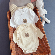 新生婴儿衣服夏季薄款宝宝长袖纱布包屁衣连体衣睡衣纯棉透气哈衣
