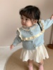 韩版婴儿毛衣套装秋季女童针织，毛线女宝宝甜美蓝色，一周岁开衫外套