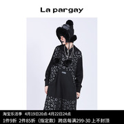 Lapargay纳帕佳2023女装黑色裙子个性时尚长袖连帽针织连衣裙