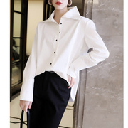 欧洲站白色中长款衬衫，女设计感小众2023年春秋季棉长袖职业装