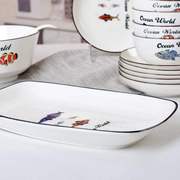 中式12英寸大号鱼盘陶瓷餐具家用长方形，蒸鱼盘子微波炉创意烤盘