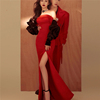 旅拍主题红色情侣套装森系写真开叉抹胸个性礼服新潮热恋韩版