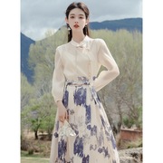 新中式女装国风马面裙，经典改良汉服套装撞色减龄小洋装礼服连衣裙