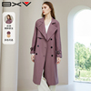 BXV紫色风衣女中长款2024春季系带双排扣气质过膝高级感外套