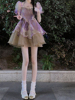 紫色蓬蓬裙连衣裙夏季扎染碎花，泡泡袖公主，裙仙女短裙2024年