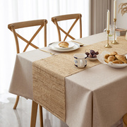 纯色桌布防水免洗棉麻布艺，原木风北欧约高级长方形茶几餐桌台布