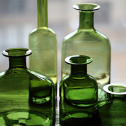 掬涵绿色玻璃花瓶艺术，玻璃瓶大号手工客厅，插花装饰欧式大肚瓶花器