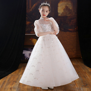 儿童礼服公主裙女童蓬蓬，纱生日白色花童婚纱，主持人钢琴演出服长款