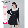韩语琳黑色长袖连衣裙女春2024法式气质收腰显瘦高级感裙子