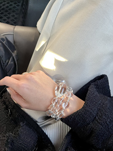 ILLIMITE原创手作 小众设计清凉冰块净体天然白水晶手串925银手链