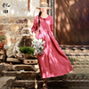 158元区红色苎麻连衣裙，女秋季宽松气质，棉麻长裙春大码裙