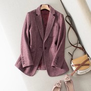 紫色羊毛呢小西装外套，女2021年春秋季韩版英伦风休闲西服上衣