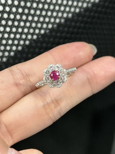 18k金缅甸红宝石钻石白色蓝宝石戒指甜甜的色系亮眼的存在