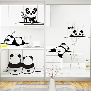 小熊猫衣柜贴纸卫生间厨房阳台推拉门玻璃防撞卡通图案装饰墙贴画