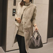 羊羔毛马甲(毛马甲)女中长款秋冬韩国拼接宽松时尚背心，鹿皮g绒皮毛一体外