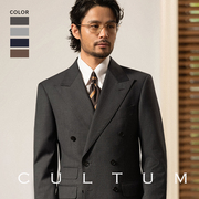 半麻衬CULTUM50羊毛戗驳领双排西服套装男商务正装亲王格西装