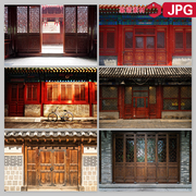 中式中国风，老街建筑复古仿古红色木门，大门图片设计素材